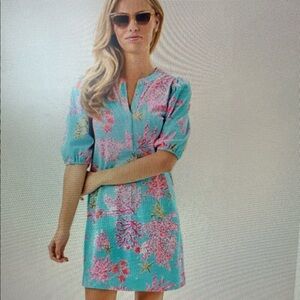 Lilly Pulitzer Teal dress with Hot Pink & Golden brown Coral Print!  Pretty.
